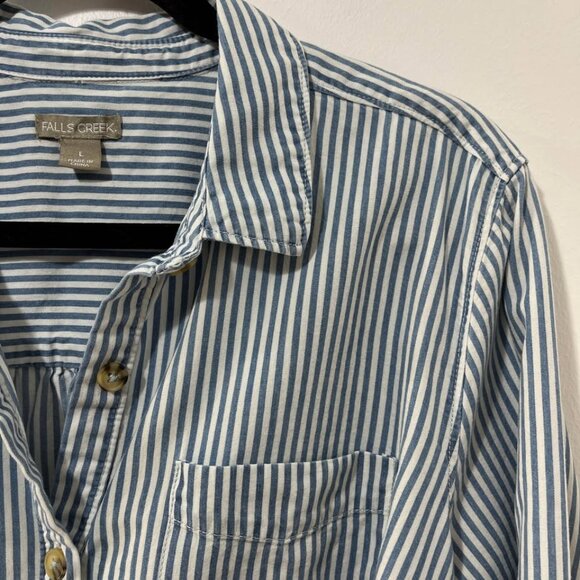 Pinstripe Casual Long Sleeve Basic Button Front Falls Creek Shirt Dress [size L] - Picture 6 of 10